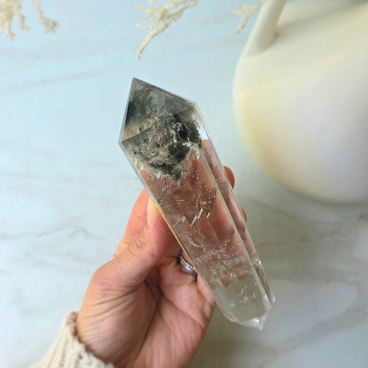 Lodolite Garden Quartz Crystal in Quartz Crystal Vogel on Stand