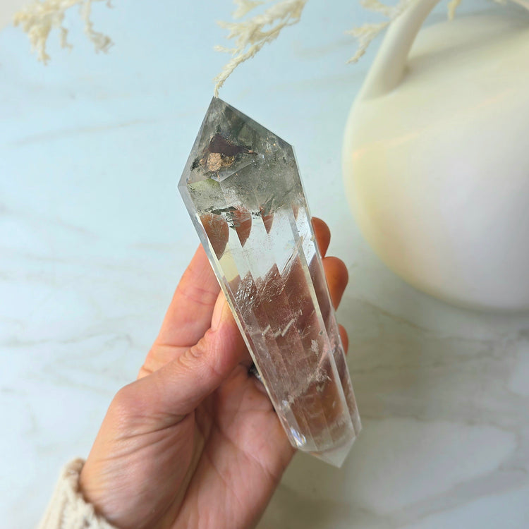 Lodolite Garden Quartz Crystal in Quartz Crystal Vogel on Stand
