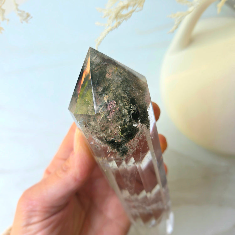 Lodolite Garden Quartz Crystal in Quartz Crystal Vogel on Stand