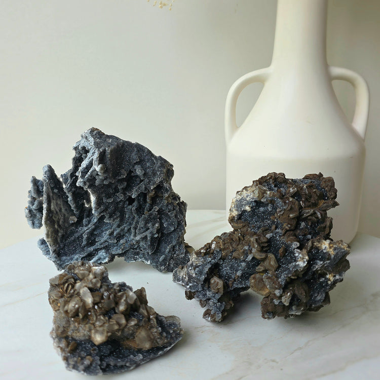 Siderite Crystal on Black Chalcedony Crystal Cluster China