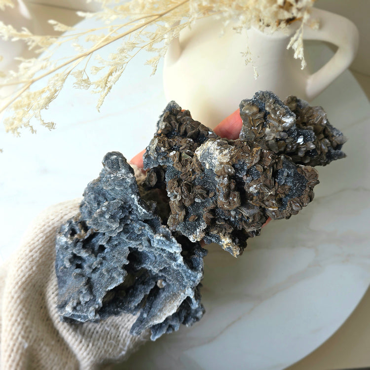 Siderite Crystal on Black Chalcedony Crystal Cluster China