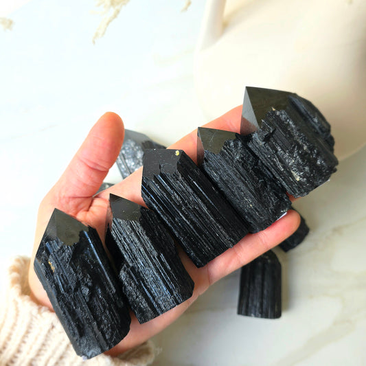 Black Tourmaline Crystal Rough Point Brazil High Quality