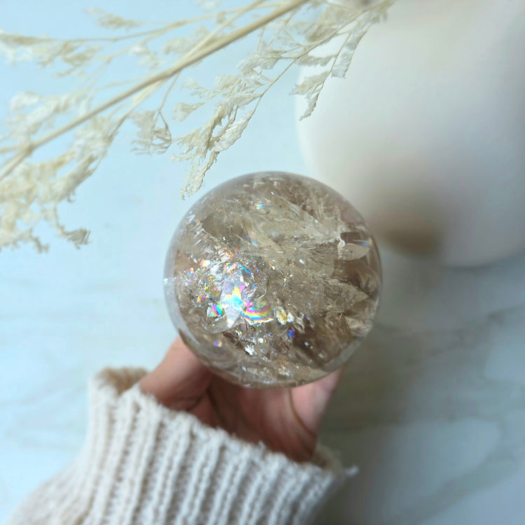 Smokey Quartz Rainbow Crystal Sphere High Quality Brazil with Stand
