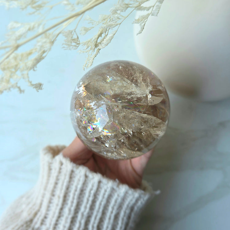 Smokey Quartz Rainbow Crystal Sphere High Quality Brazil with Stand