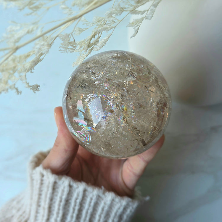 Smokey Quartz Rainbow Crystal Sphere High Quality Brazil with Stand