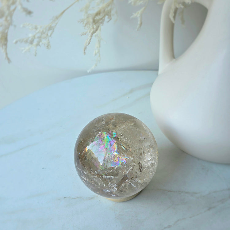 Smokey Quartz Rainbow Crystal Sphere High Quality Brazil with Stand