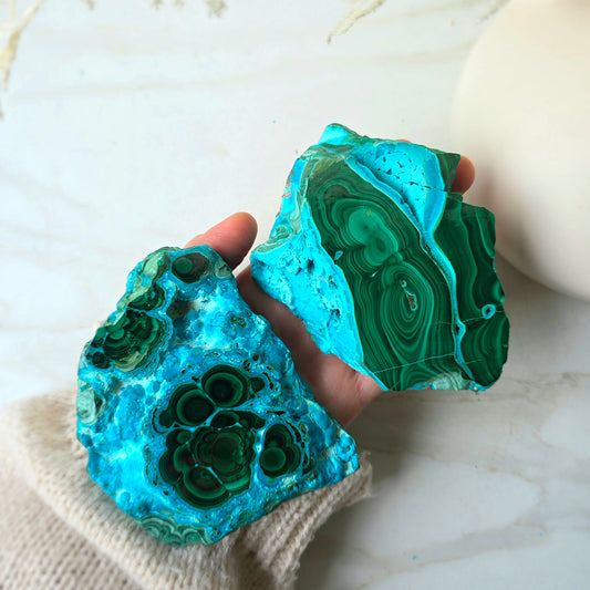 Azurite Malachite Crystal Polished Slab Slice on Stand High Quality Peru