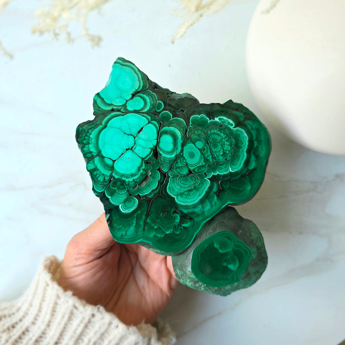 Malachite Crystal Polished Slab Slice Congo High Quality on Stand