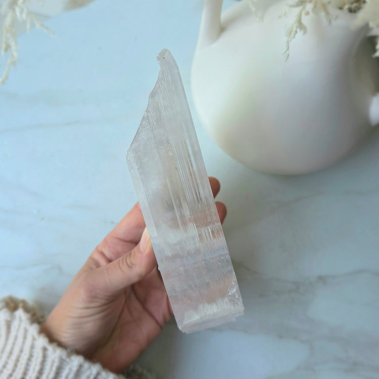 Selenite Polished Slab Slice on Stand High Quality Mexico