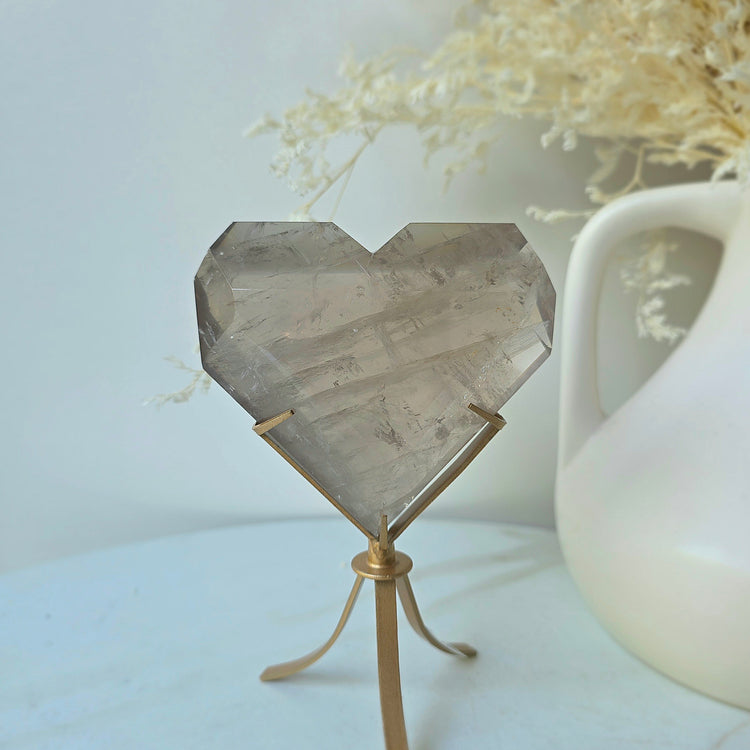 Smokey Quartz Crystal Faceted Heart on Stand Brazil