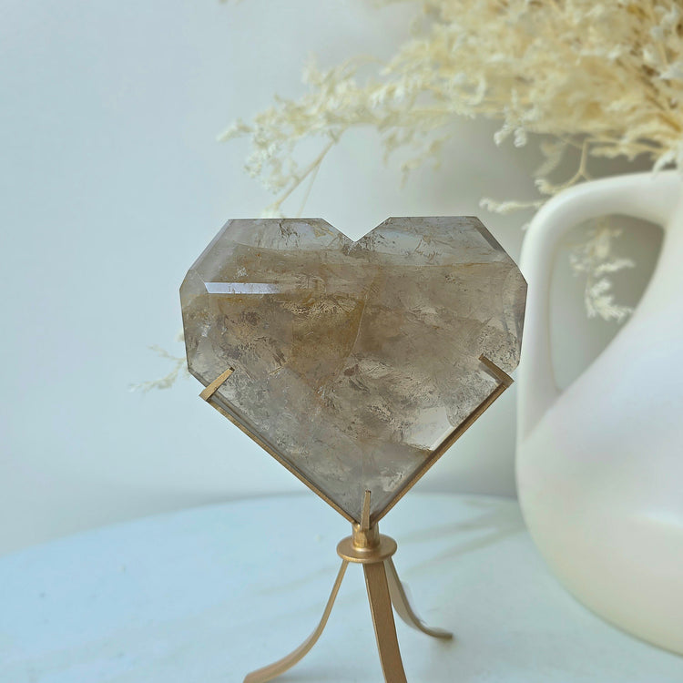 Smokey Quartz Crystal Faceted Heart on Stand Brazil