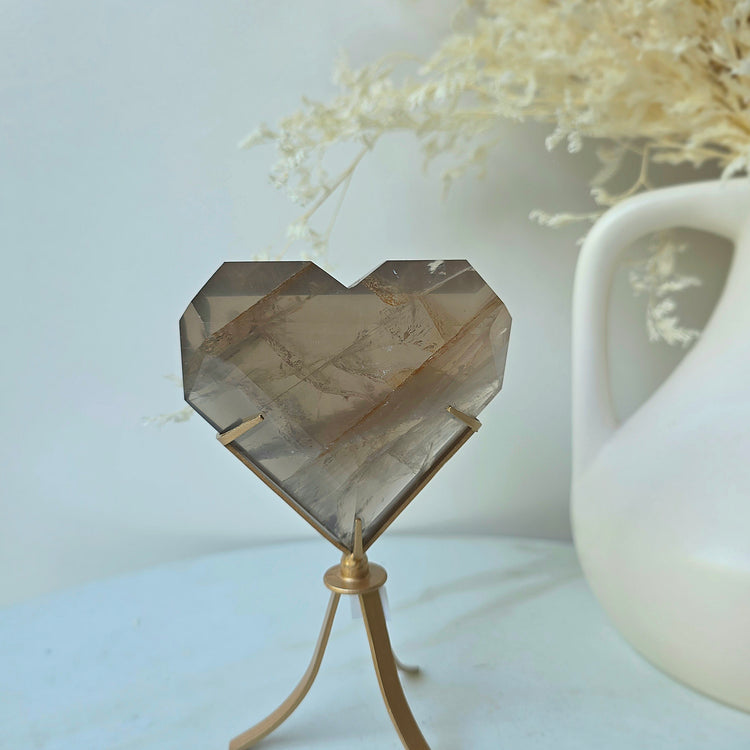 Smokey Quartz Crystal Faceted Heart on Stand Brazil