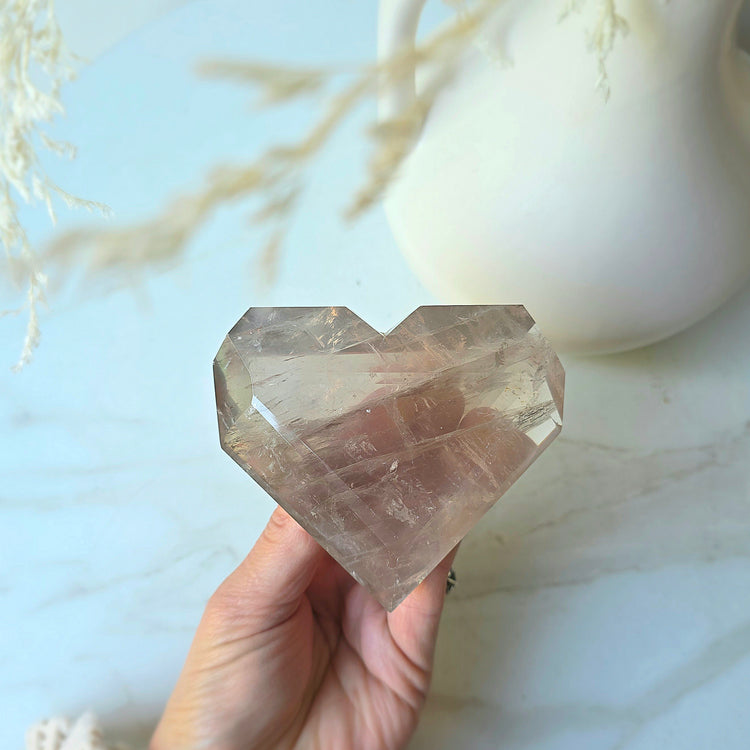 Smokey Quartz Crystal Faceted Heart on Stand Brazil