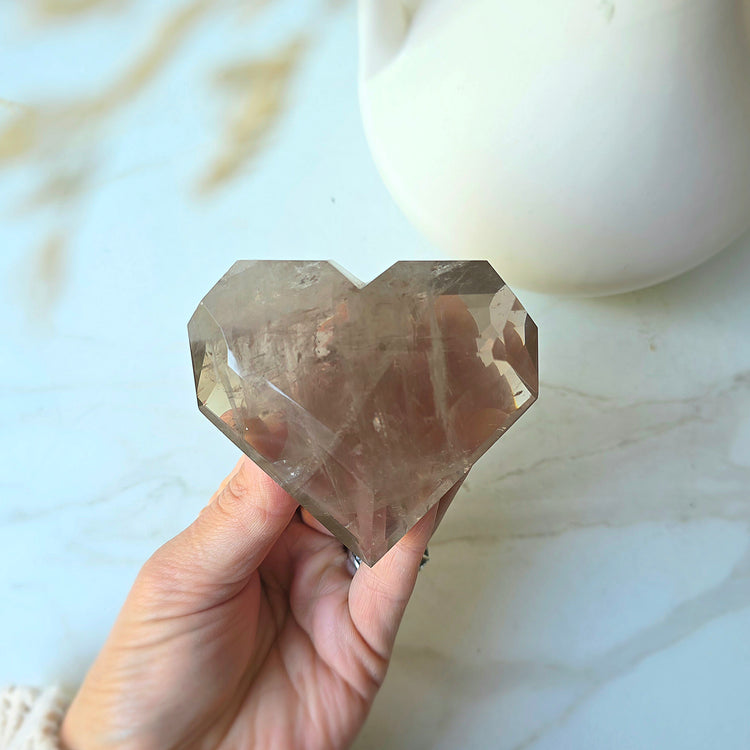 Smokey Quartz Crystal Faceted Heart on Stand Brazil
