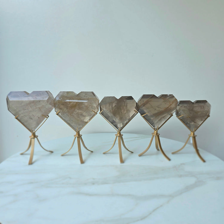 Smokey Quartz Crystal Faceted Heart on Stand Brazil