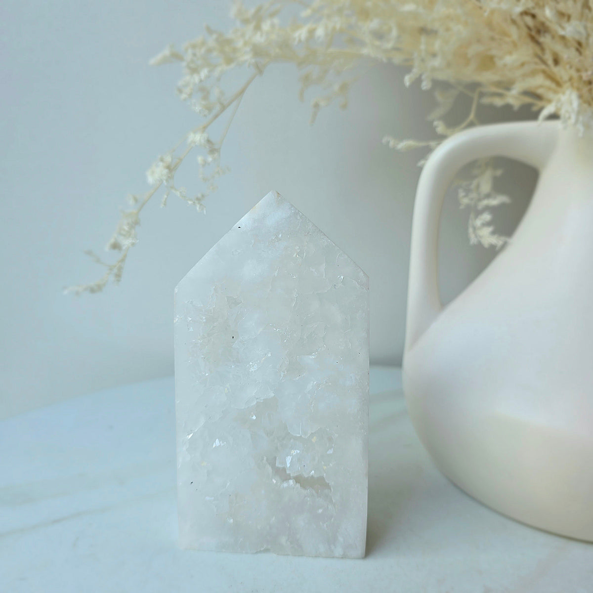 White Agate Crystal Tower Point Obelisk with Cluster Druzy Brazil High Quality - Crystals and Me | Crystal Candles and Ethically Sourced Crystals