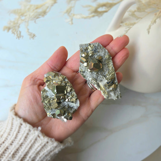 Pyrite Crystal Cube Cluster in Quartz - Crystals and Me | Crystal Candles and Ethically Sourced Crystals