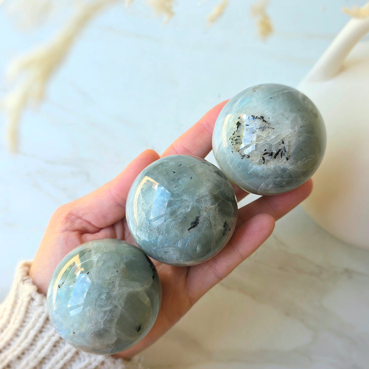 Green Moonstone Crystal Sphere High Quality on Stand