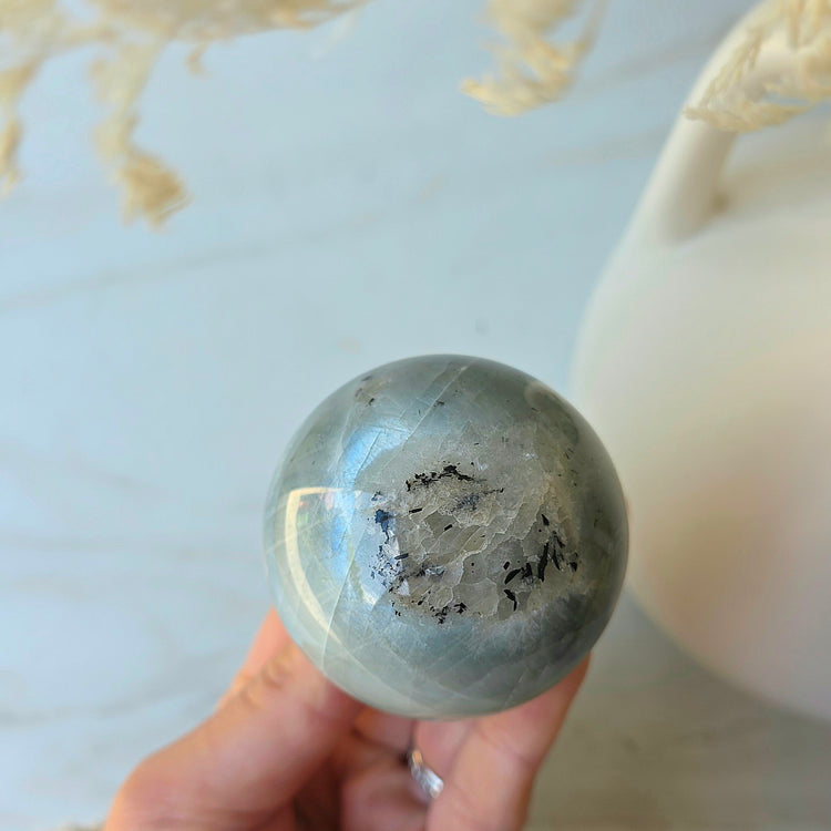 Green Moonstone Crystal Sphere High Quality on Stand