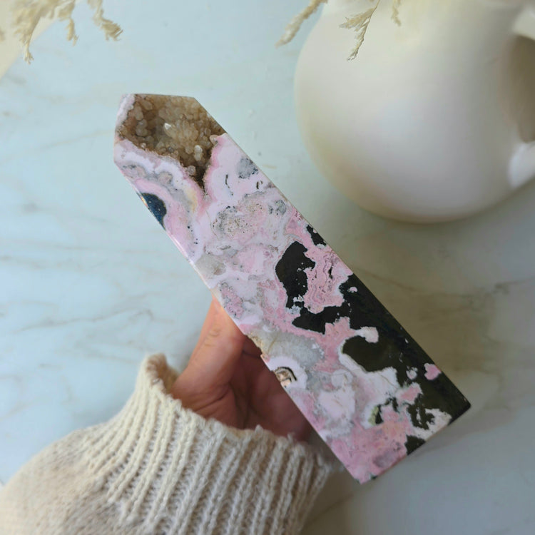 Rhodonite Crystal Tower Point Obelisk High Quality Peru