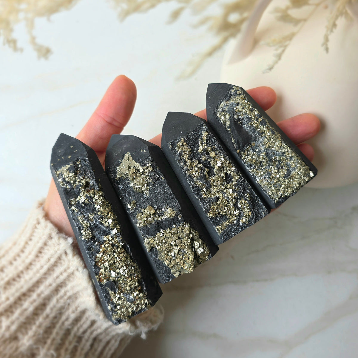 Shungite with Pyrite Crystal Point Tower High Quality Brazil - Crystals and Me | Crystal Candles and Ethically Sourced Crystals