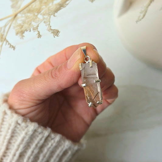 Golden Rutile in Clear Quartz Faceted Jewellery Pendant