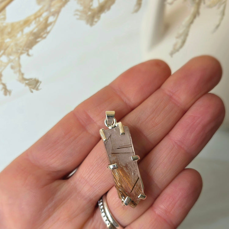 Golden Rutile in Clear Quartz Faceted Jewellery Pendant
