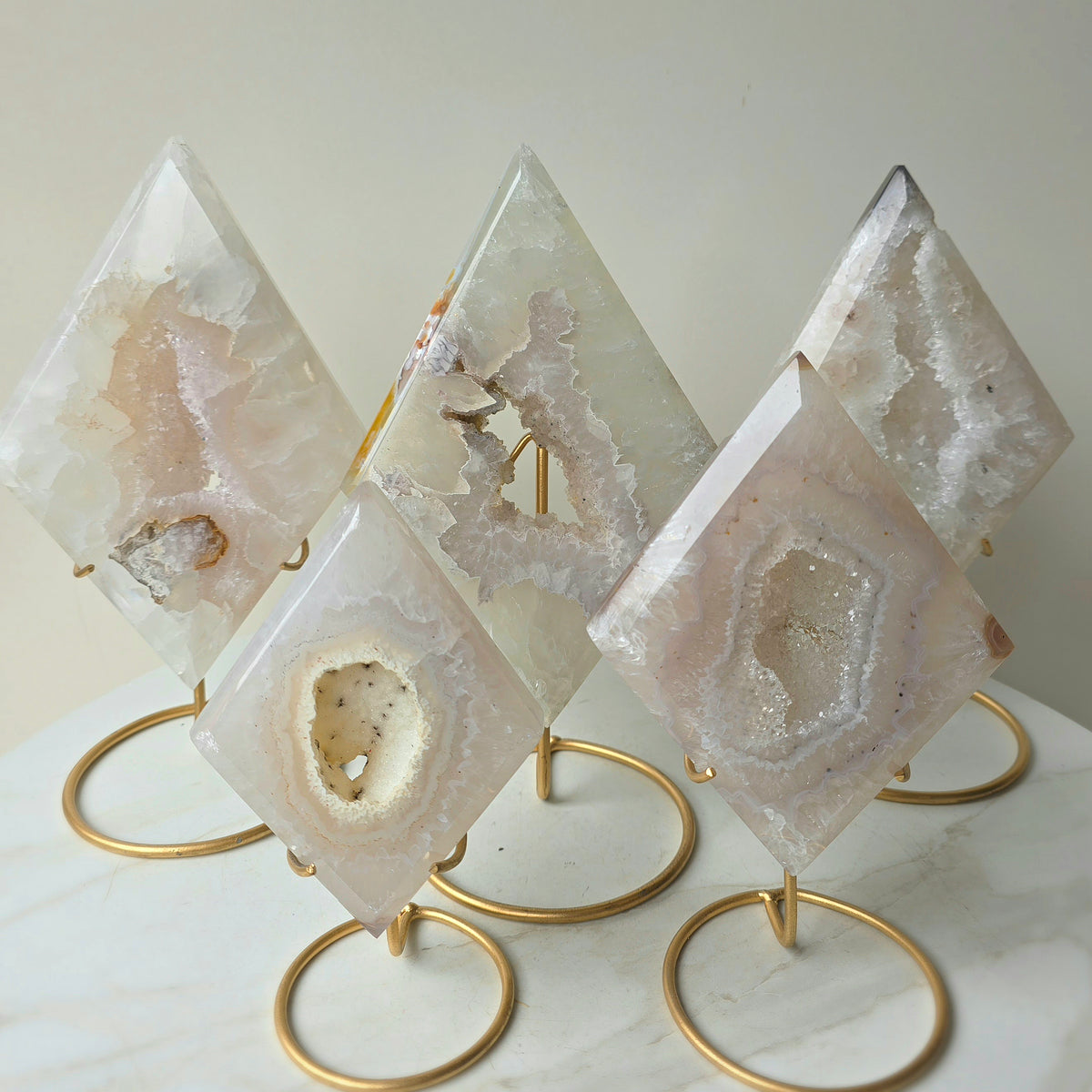 White Agate Crystal Diamond with Cluster Druzy Brazil High Quality on Stand - Crystals and Me | Crystal Candles and Ethically Sourced Crystals
