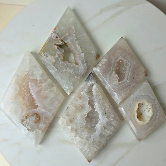 White Agate Crystal Diamond with Cluster Druzy Brazil High Quality on Stand - Crystals and Me | Crystal Candles and Ethically Sourced Crystals
