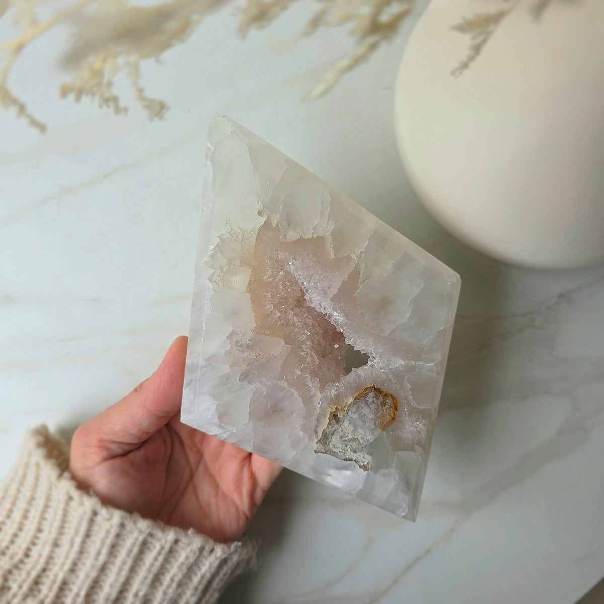 White Agate Crystal Diamond with Cluster Druzy Brazil High Quality on Stand - Crystals and Me | Crystal Candles and Ethically Sourced Crystals