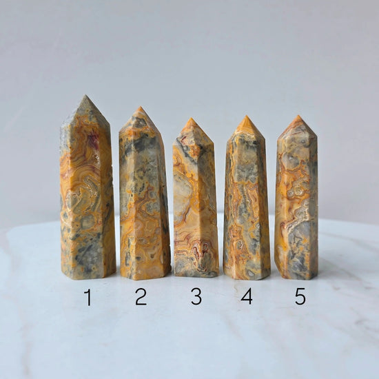 Yellow Crazy Lace Agate Crystal Point Tower High Quality - Crystals and Me | Crystal Candles and Ethically Sourced Crystals