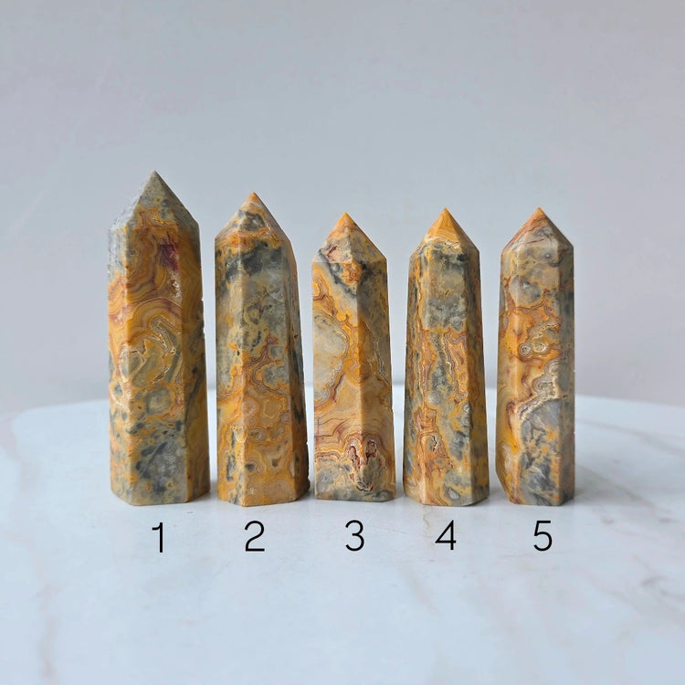 Yellow Crazy Lace Agate Crystal Point Tower High Quality - Crystals and Me | Crystal Candles and Ethically Sourced Crystals