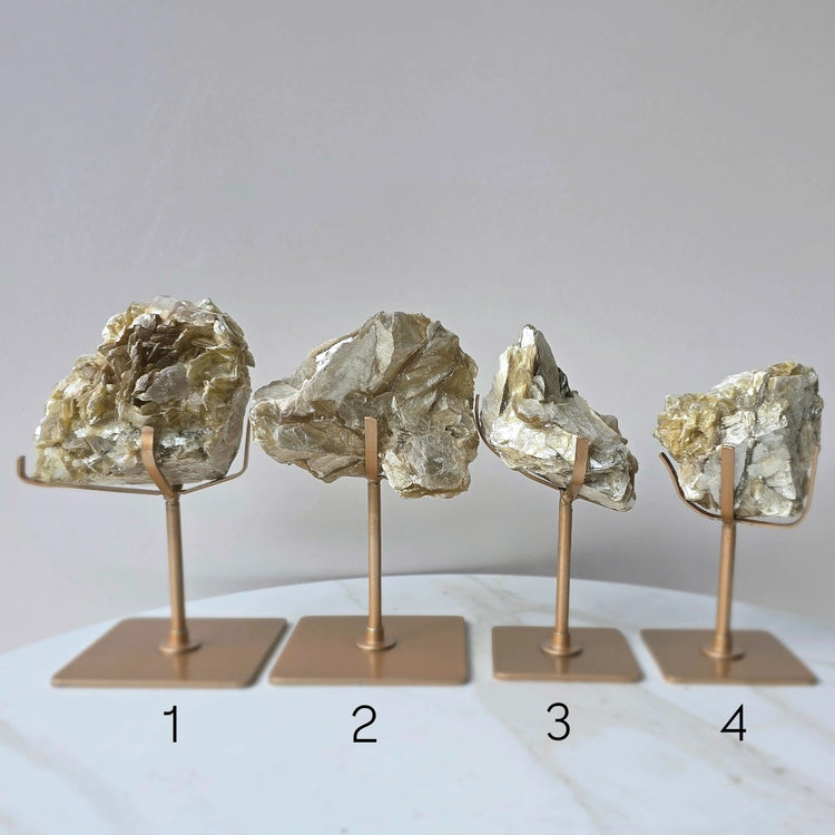 Golden Mica Crystal Cluster High Quality on Stand