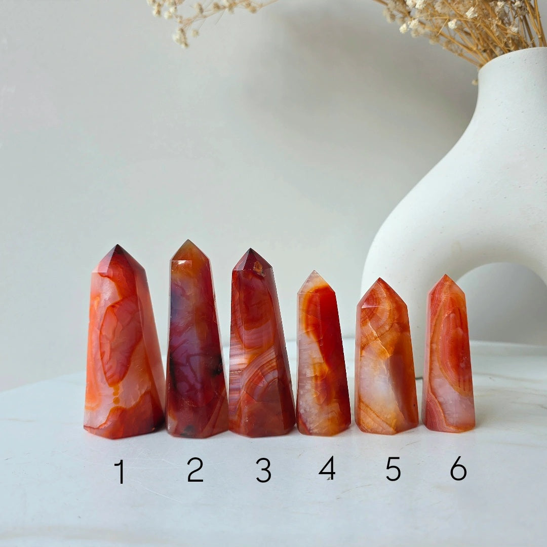 Carnelian Crystal Point Tower High Quality Brazil - Crystals and Me | Crystal Candles and Ethically Sourced Crystals