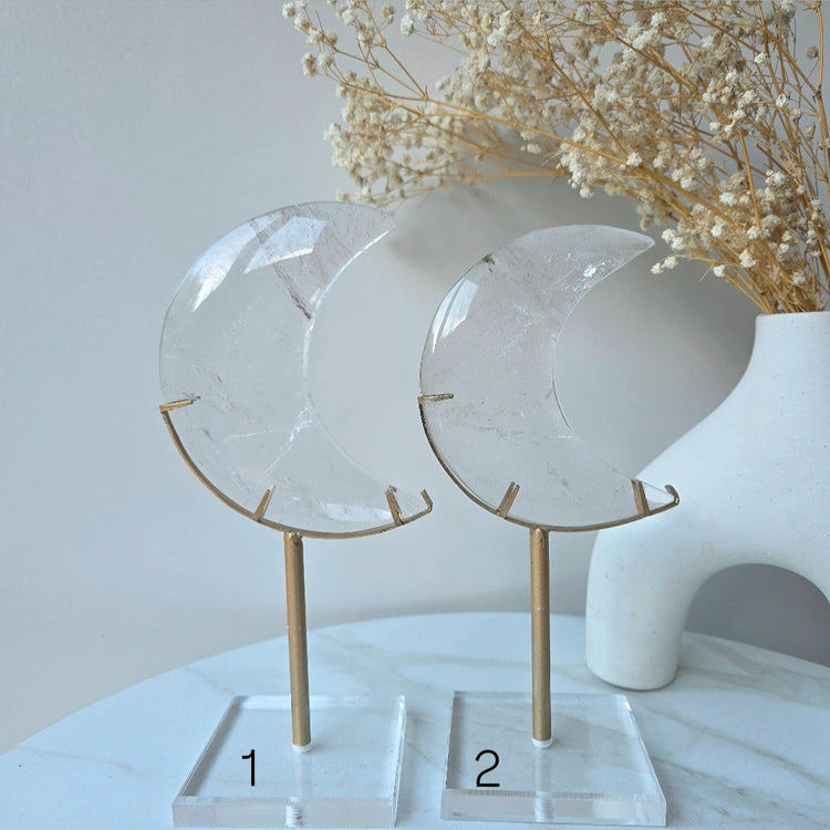 Clear Quartz Crystal Moon on Stand High Quality Brazil