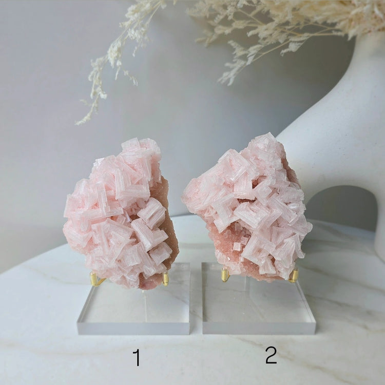Pink Halite Crystal Cluster on Stand High Quality USA