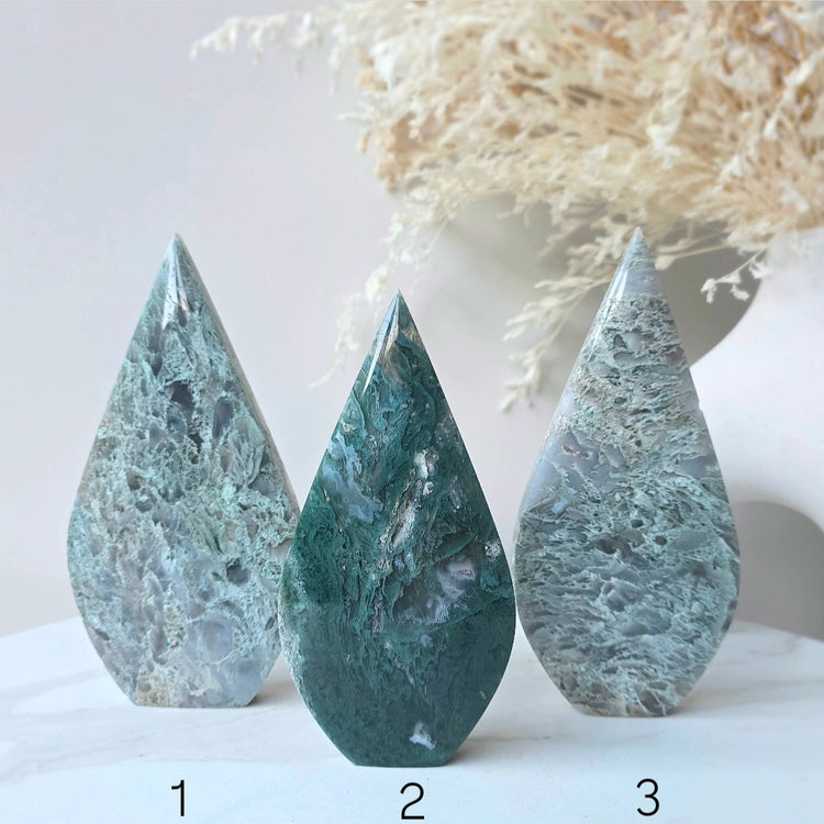 Moss Agate Crystal Diamond Flame Point High Quality Brazil