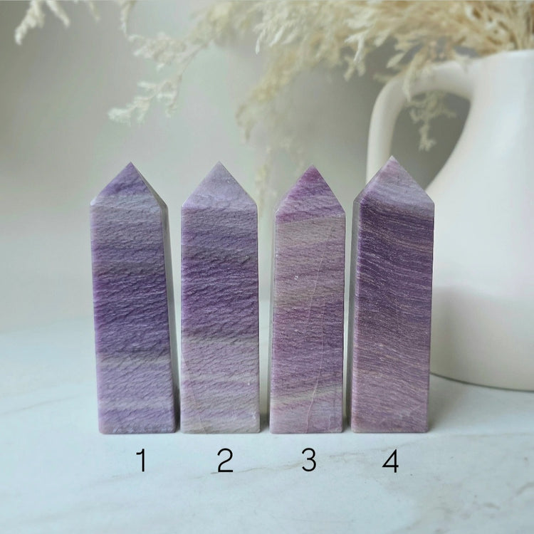 Silky Purple Fluorite Crystal Tower Point Obelisk China
