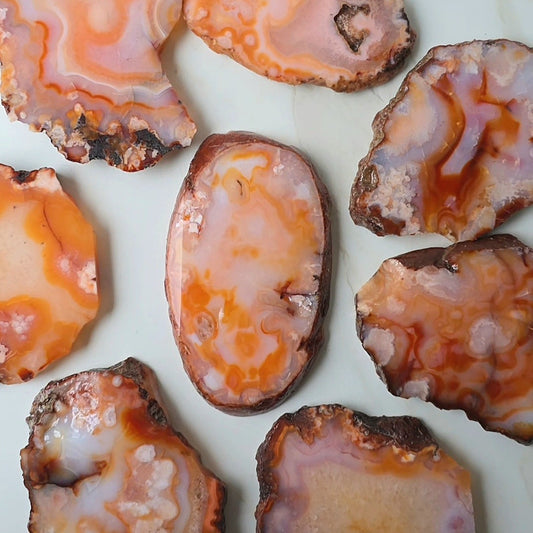 Carnelian with Flower Agate Crystal Slab Slice
