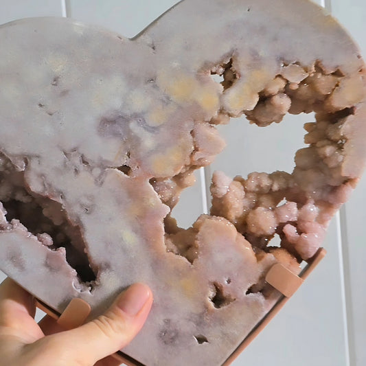 Pink Amethyst Crystal Heart with Druzy Cluster High Quality on Stand Brazil XL