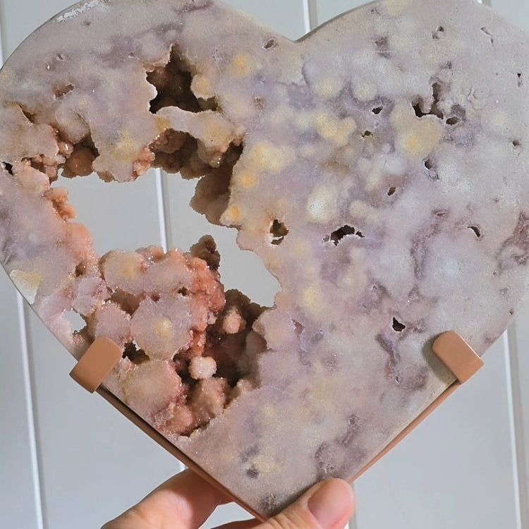 Pink Amethyst Crystal Heart with Druzy Cluster High Quality on Stand Brazil XL