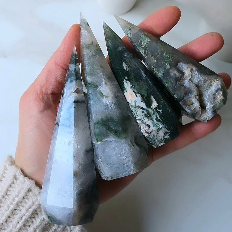 Moss Agate Crystal Diamond Point Brazil