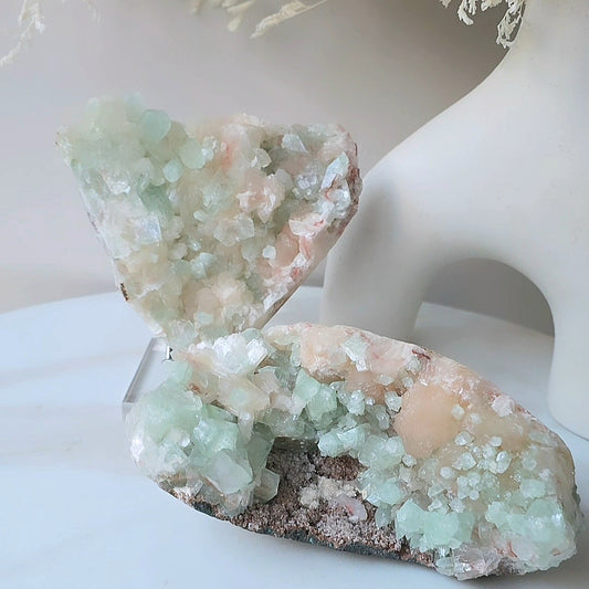 Rare Pink Green Apophyllite Crystal Cluster Collectors Pieces