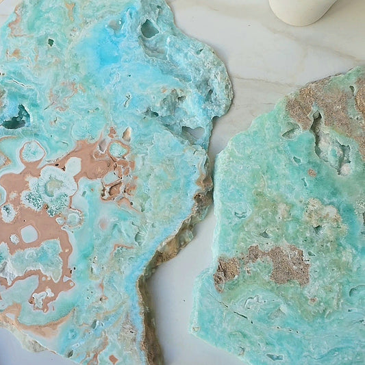 Blue Hemimorphite Crystal Slab on Stand High Quality Mexico