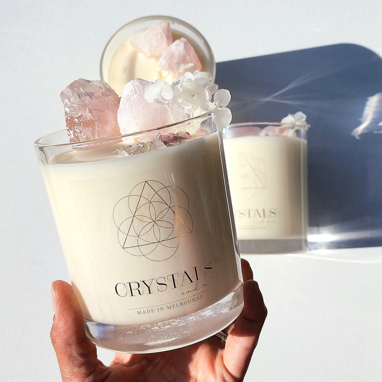 Rose Quartz Magic Crystal Candle 'Confident and Worthy' 450g - Crystalsandme