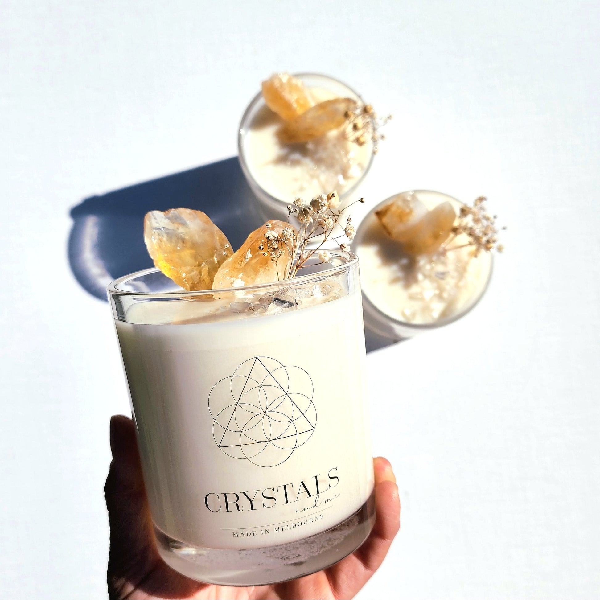 Citrine Magic Crystal Candle 'Abundant and Joyful' 450g - Crystalsandme
