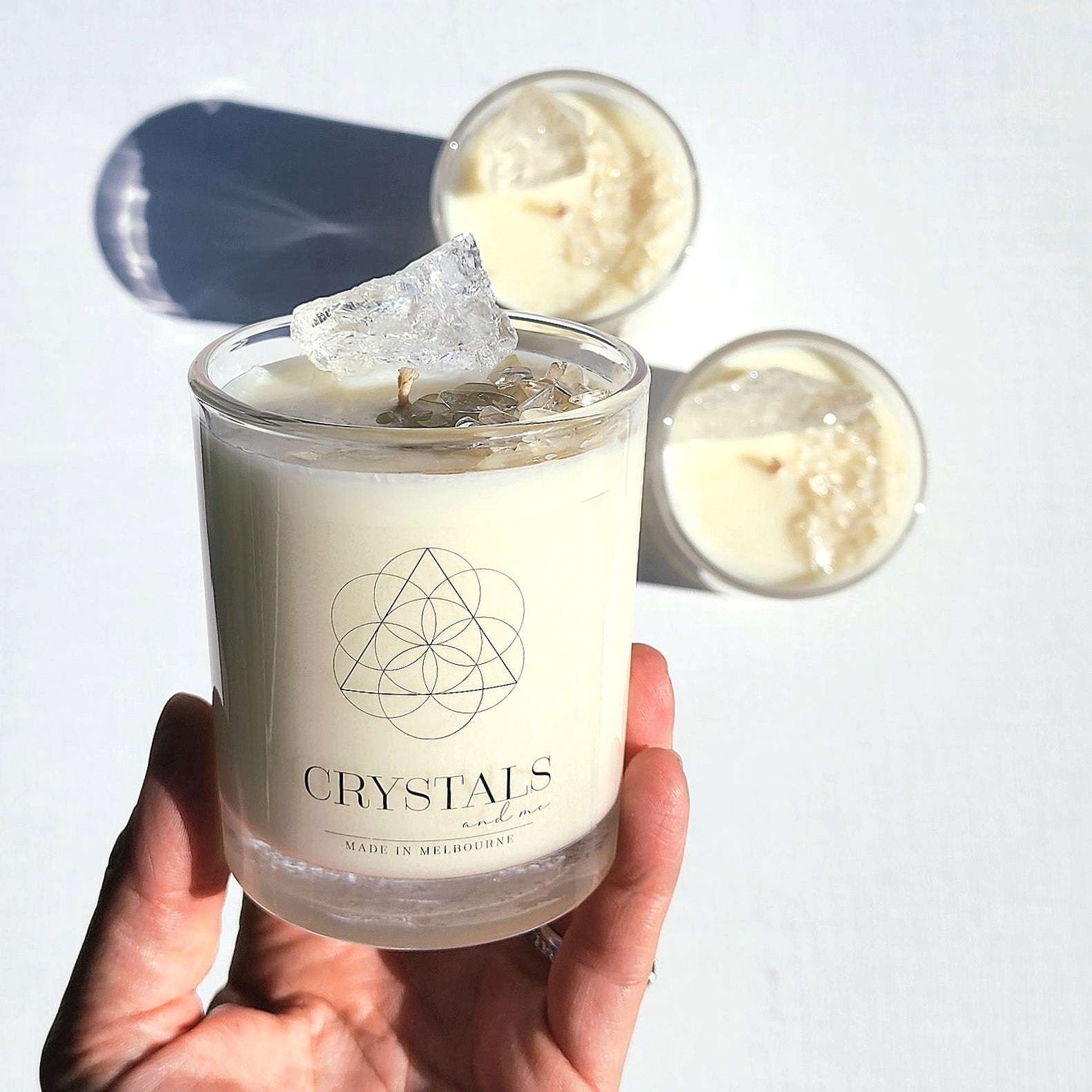 'Energised and Aligned' Clear Quartz Crystal Candle 200g - Crystalsandme